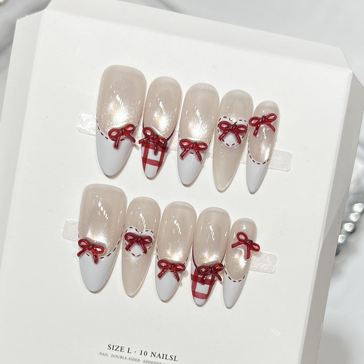 Decorative Stiletto Press-On Nail Set with Bow Accents Stornfield