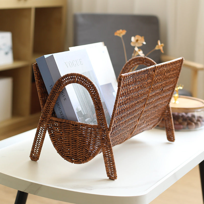 Unisex Rectangular Magazine Basket made of Handwoven Rattan Stornfield