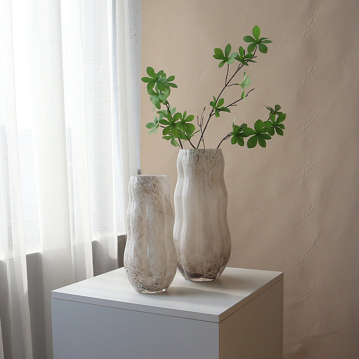 Handblown Textured Decorative Glass Vase with Organic Curved Silhouette Stornfield