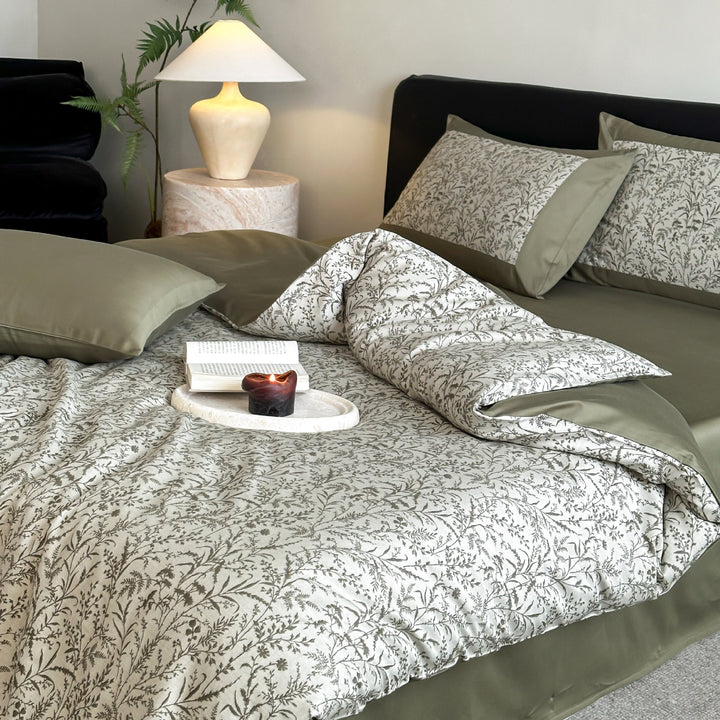 Luxury Botanical Print Cotton Sateen Duvet Cover Set
