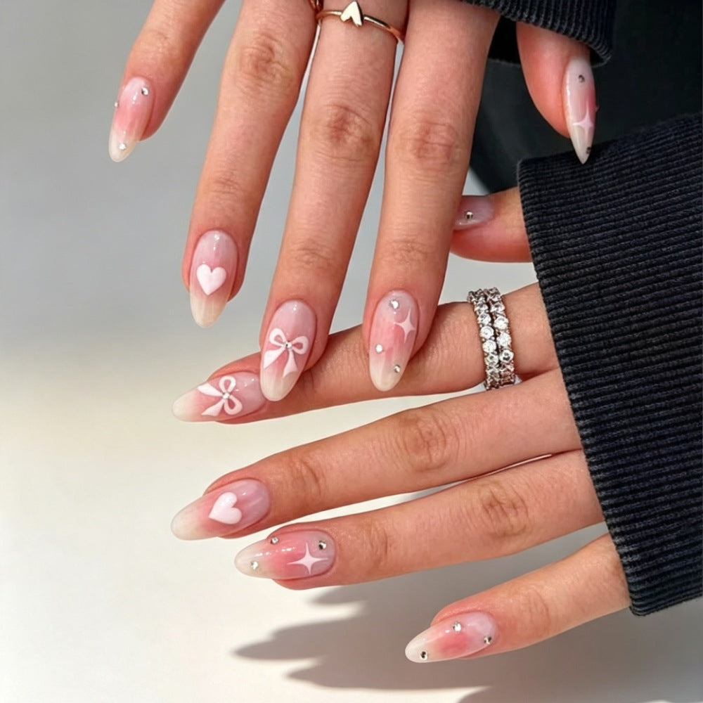 Decorative Press-On Nail Art Set with Heart and Bow Designs Stornfield