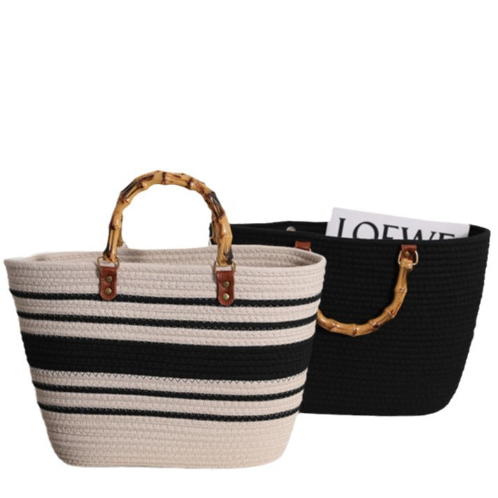 Fashionable straw bag with bamboo handles Stornfield
