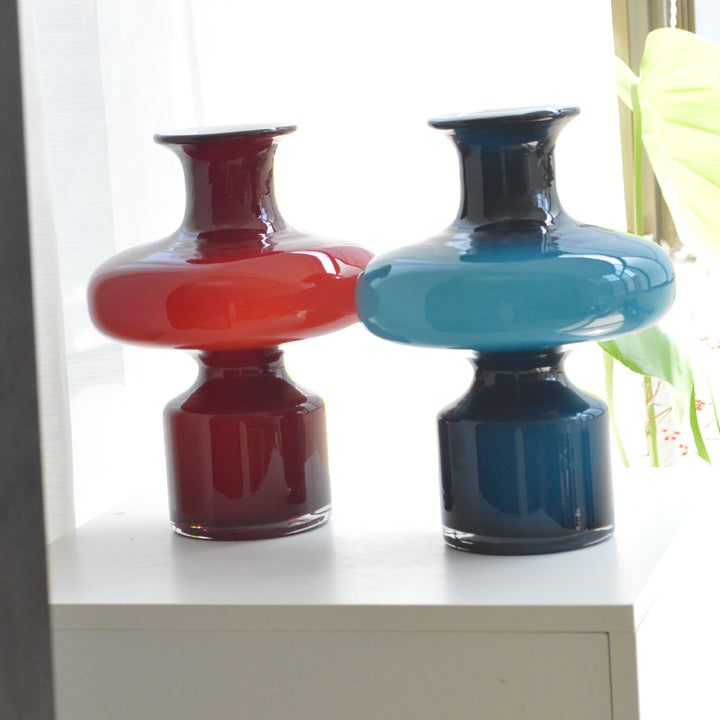 Studio-Blown Mushroom-Profile Art Glass Accent Vase with Stacked Silhouette Stornfield