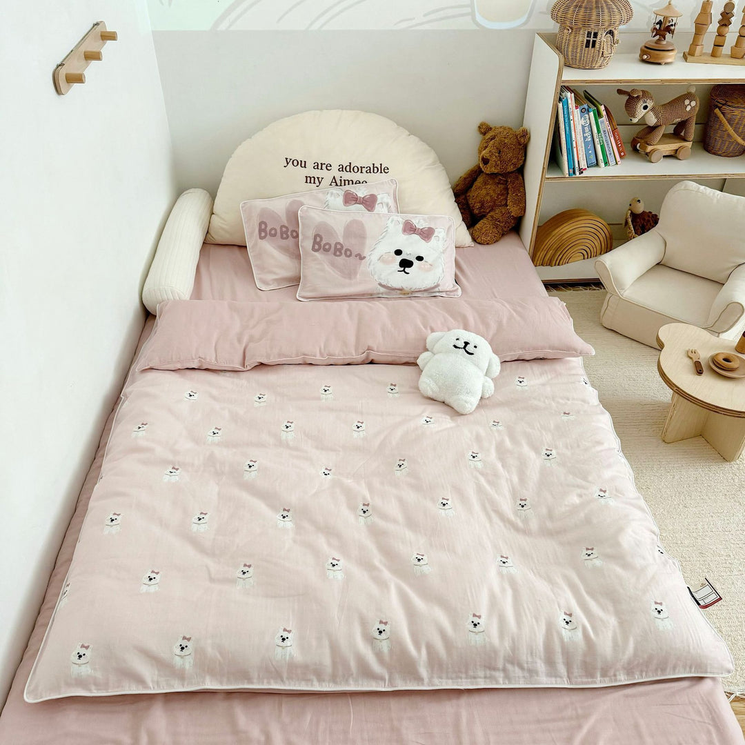 Children's Muslin Comforter Set with Cute Bear Print