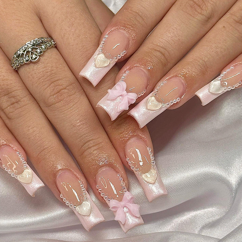 Decorative Press-On Nail Art Set with Pearls and Bows Stornfield