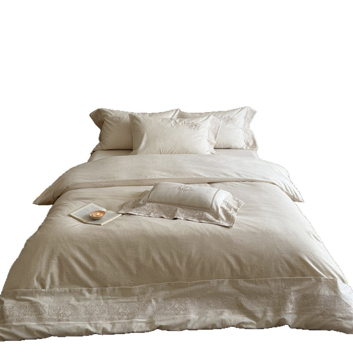 Artisan Washed Linen Duvet Cover Set with Hand‑stitched Baroque Embroidery