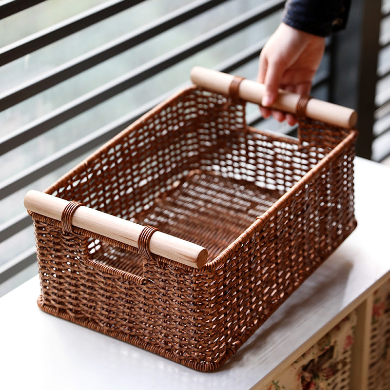 Handcrafted Woven Storage Basket with Wooden Handles Stornfield