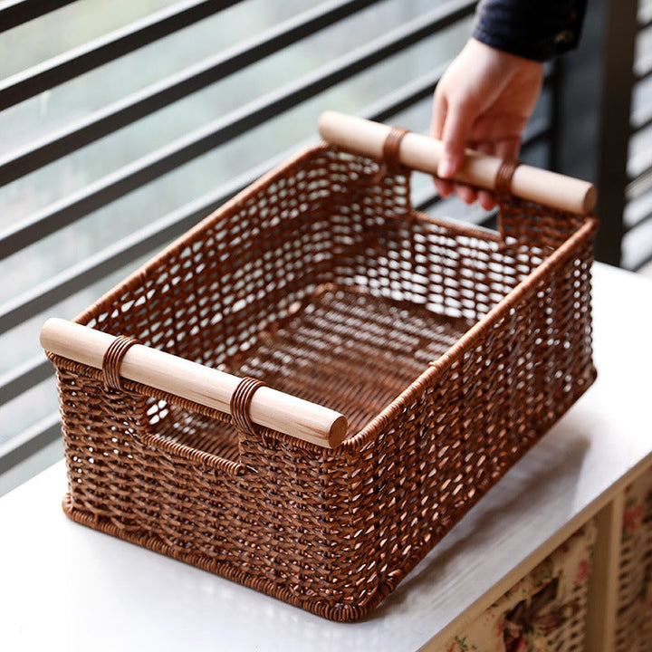Handcrafted Woven Storage Basket with Wooden Handles Stornfield