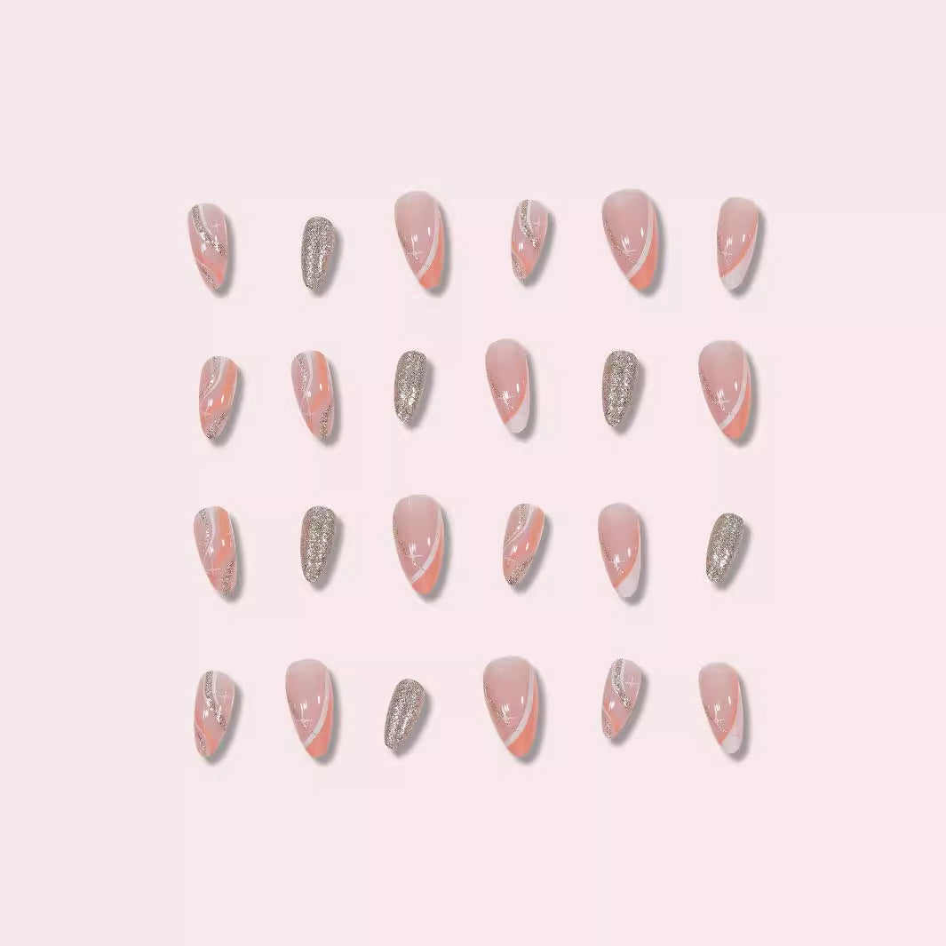 Elegant Stiletto Press-On Nails with Glitter and Artistic Design Stornfield