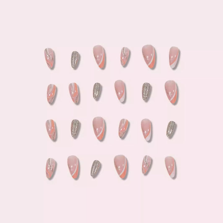 Elegant Stiletto Press-On Nails with Glitter and Artistic Design Stornfield