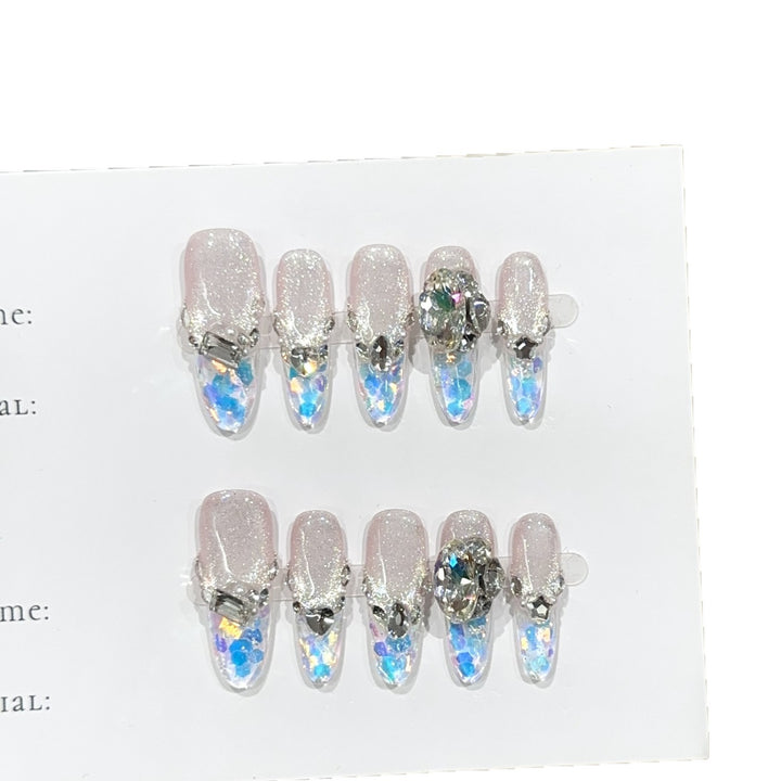 Artistic Gemstone-Embellished Press-On Nail Set 1790730615