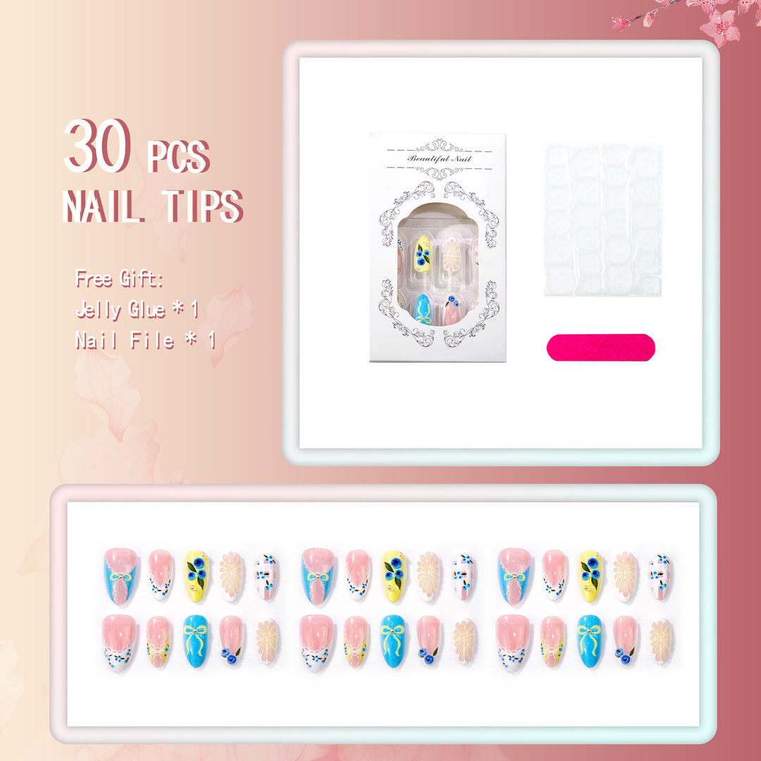 Whimsical Floral-Embellished Press-On Nail Set