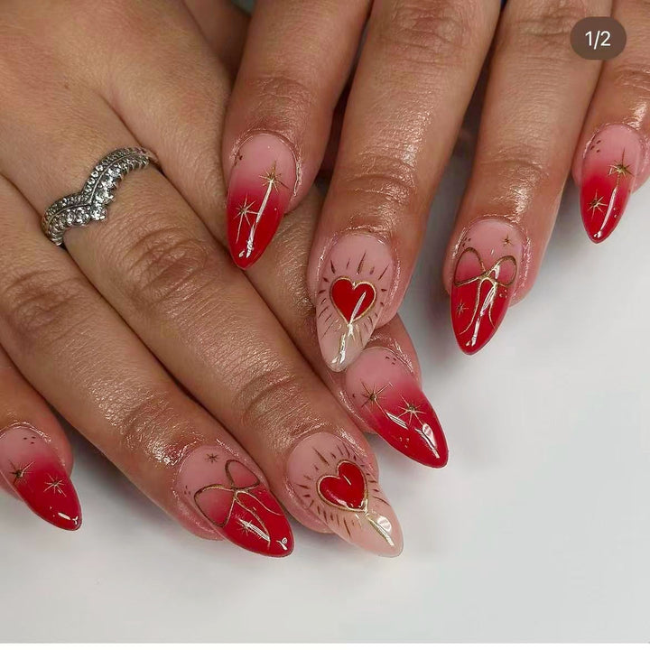 Glamorous artificial nail tips with heart and star decorations Stornfield