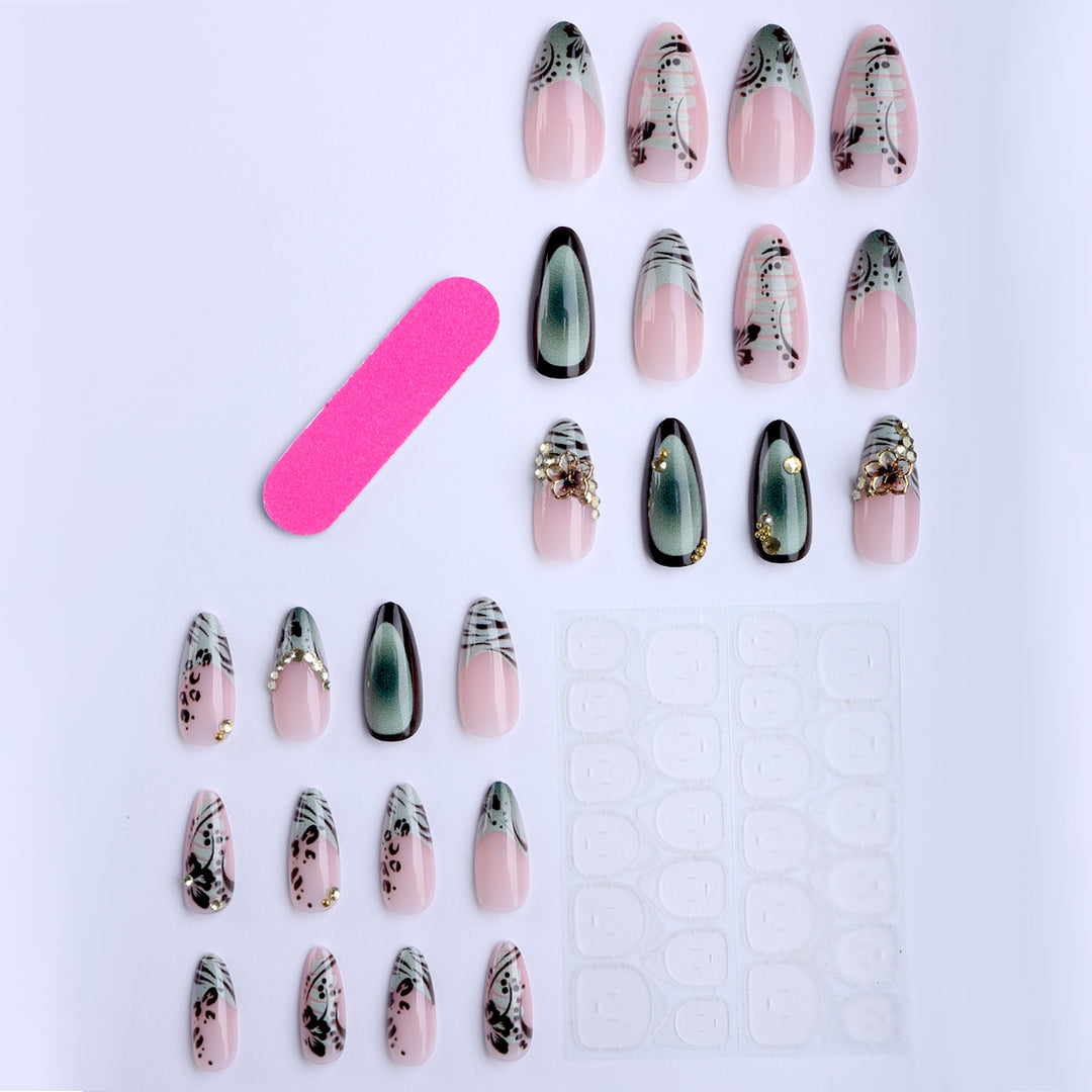 Artful Stiletto Fingernails with Floral and Geometric Decorations Stornfield