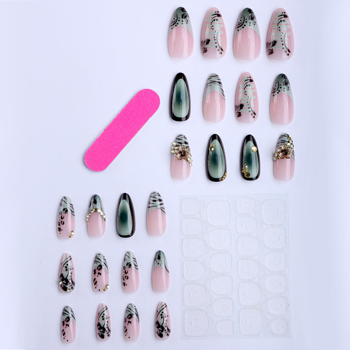 Artful Stiletto Fingernails with Floral and Geometric Decorations Stornfield