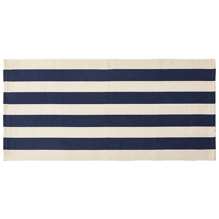Flat woven runner for living and dining room with modern stripe pattern