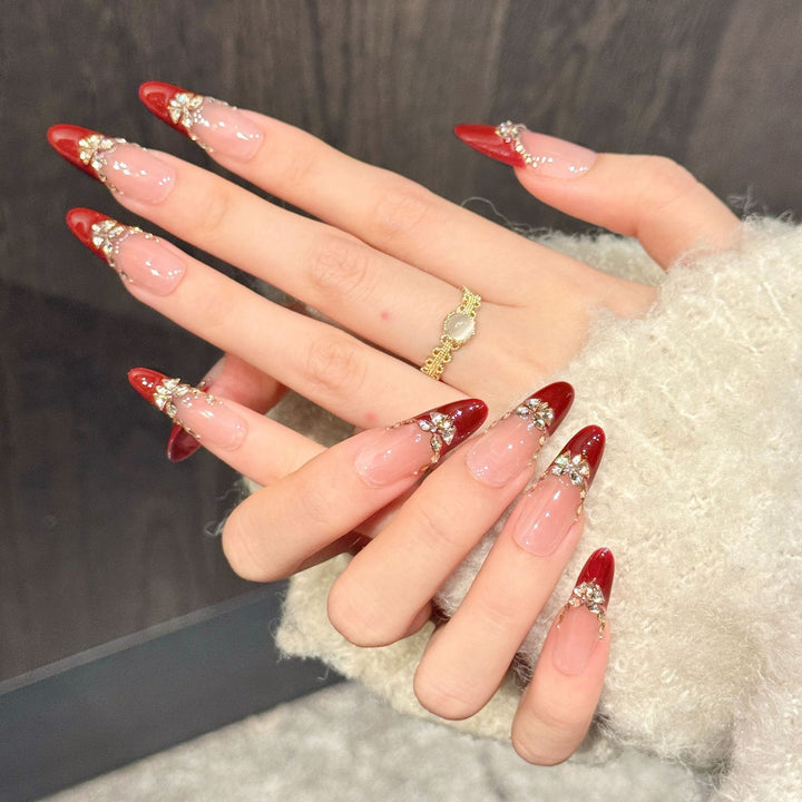 Glamorous Stiletto Press-On Nails with Rhinestone Accents