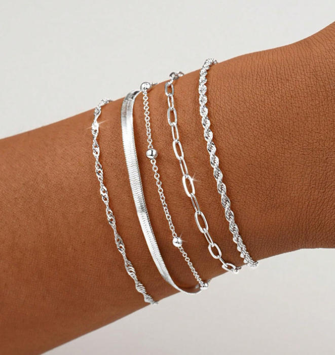 Layered Silver Chain Bracelet Set Stornfield