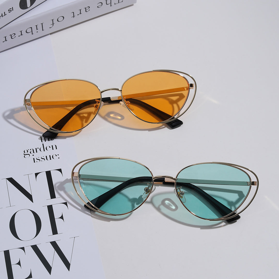 Ladies geometric sunglasses with red lenses and elegant metal frame Stornfield