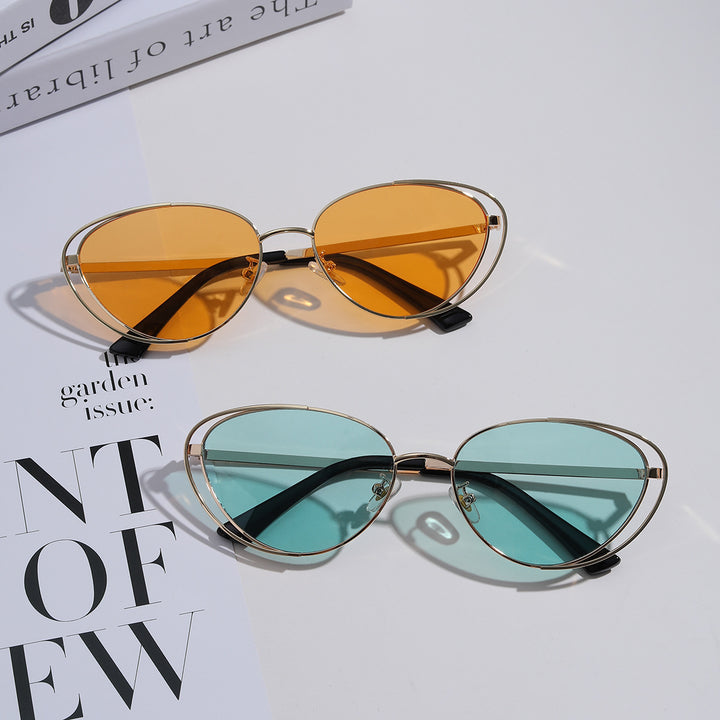 Ladies geometric sunglasses with red lenses and elegant metal frame Stornfield
