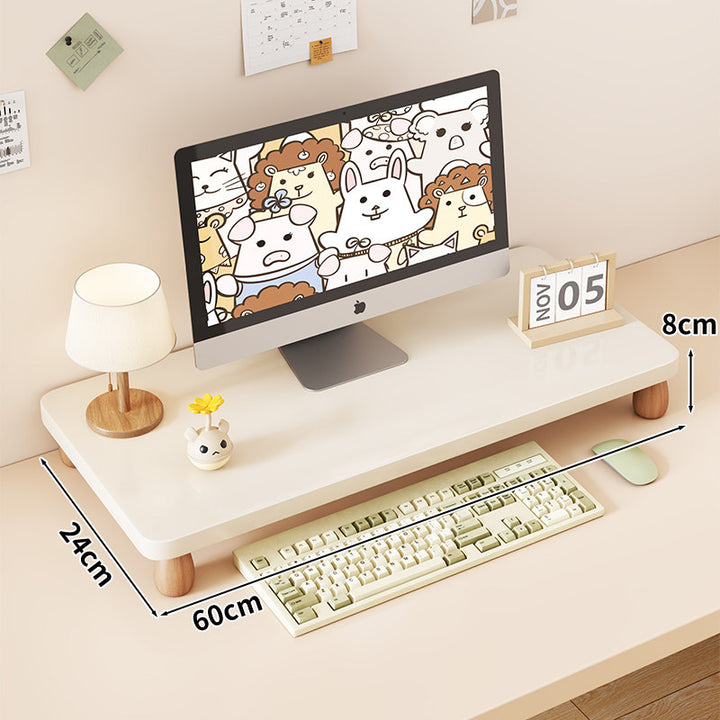 Solid Wood Monitor Riser with Tiered Desk Organizer and Cable Management