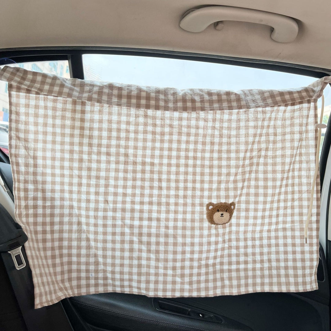 Car Window Privacy Curtain Sunshade with Suction Cups and Gingham Cotton Panel