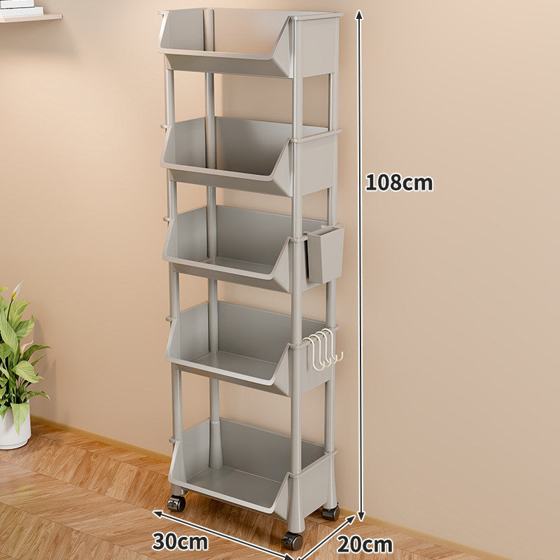 Compact Two-Tier Rolling Storage Cart with Detachable Hooks and Deep Lower Bin