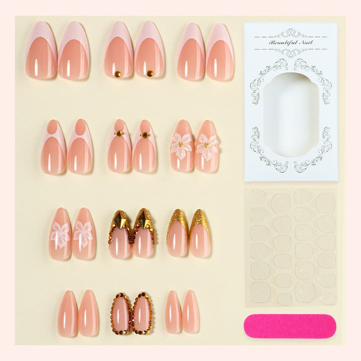 Artificial nail set with elegant flower and gold accents Stornfield