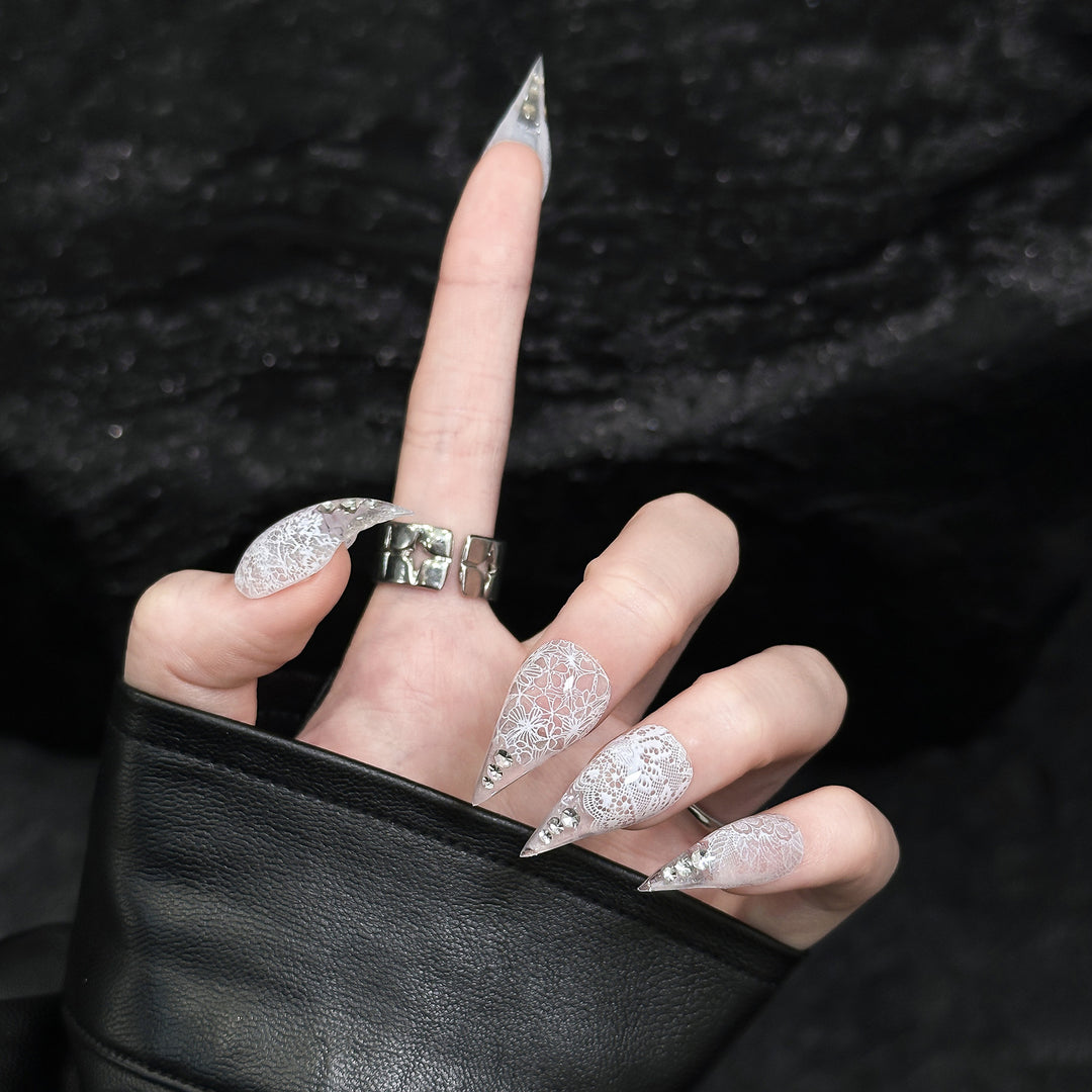 Stiletto Press-On Nail Enhancements with Gem Accents