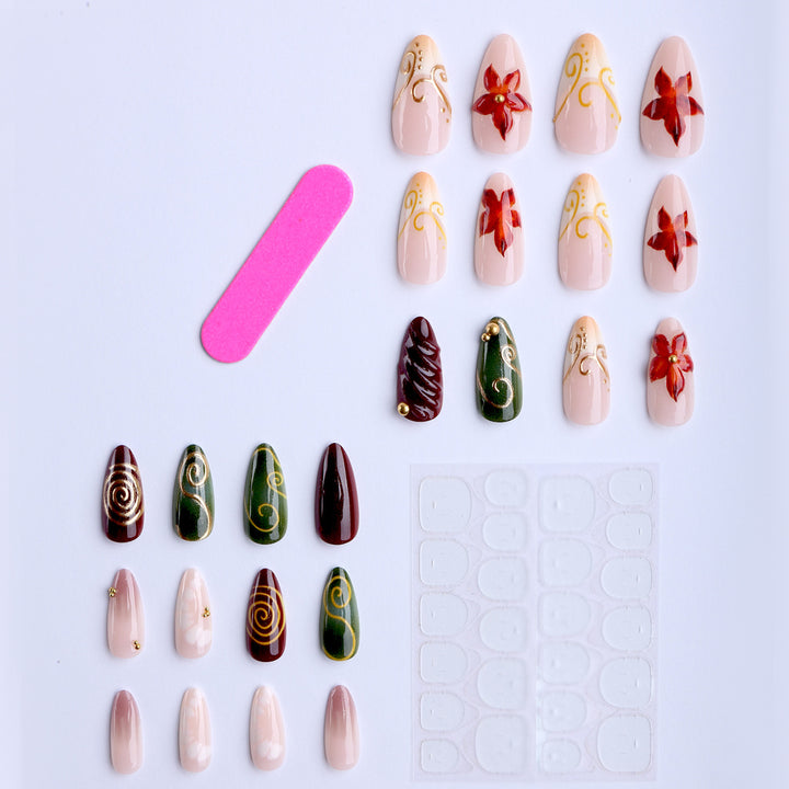Artificial nails with elegant floral design and noble accents Stornfield
