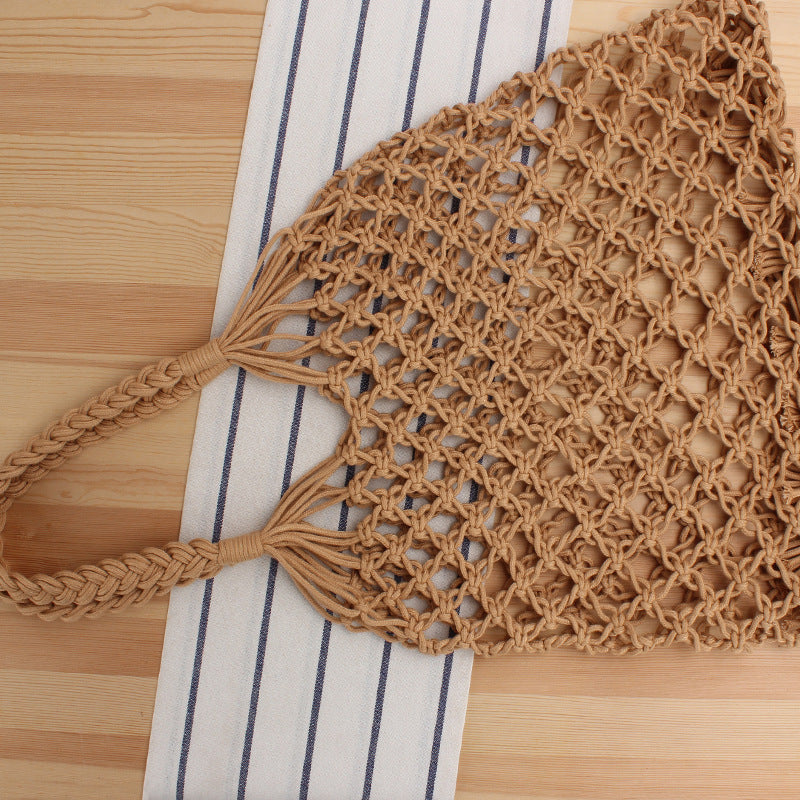 Mesh tote bag made of handcrafted natural material with unique pattern Stornfield