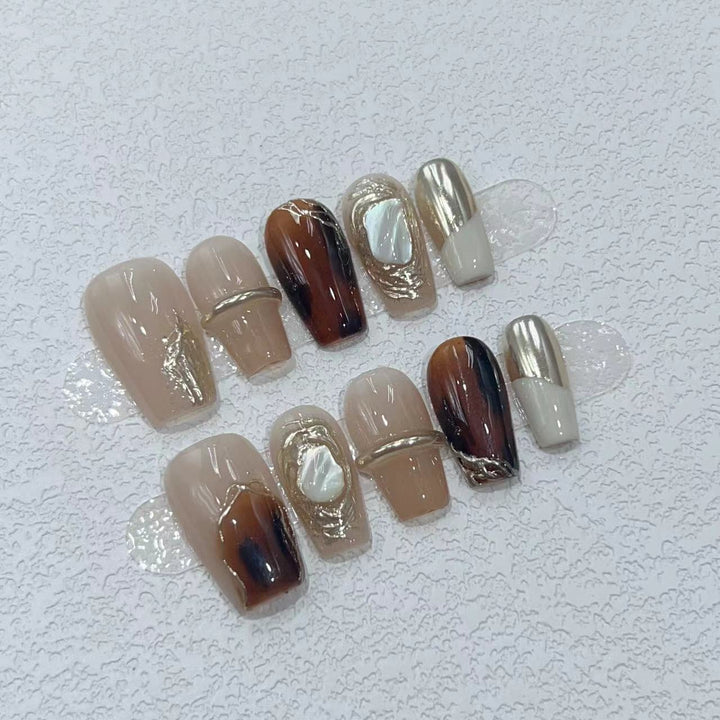 Elegant Nail Art Set with Unique Marble and Metallic Accents Stornfield