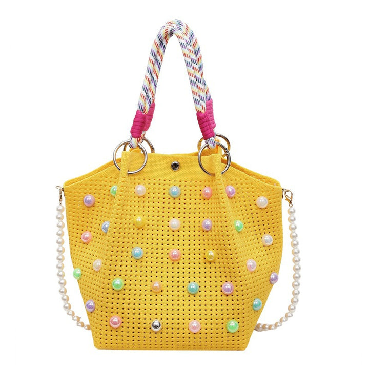 Playful Decorative Pearl-Embellished Tote