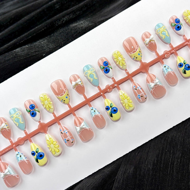 Decorative Press-On Nail Art Set with Floral and Bow Accents