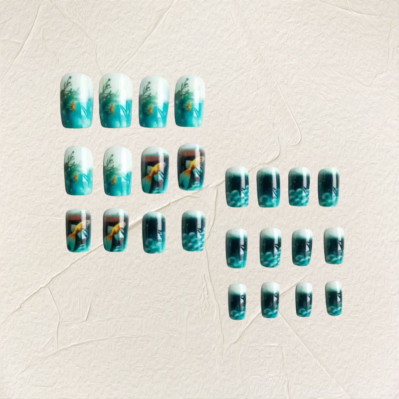Artificial nails with 3D water drops and fish design Stornfield