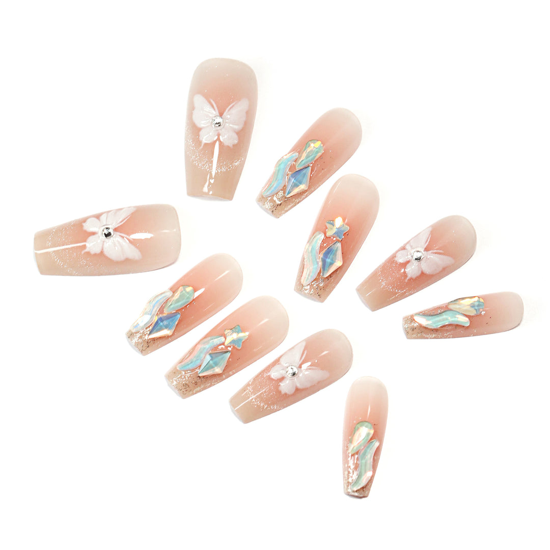 Artful Nail Extensions with Delicate Flower Design Stornfield