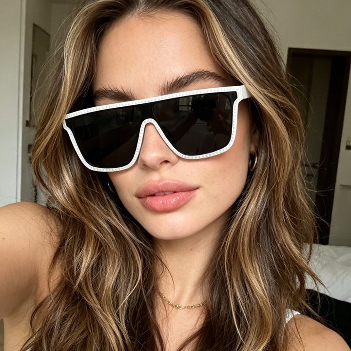 Women's futuristic fashion sunglasses with wide frame and contrasting lenses Stornfield