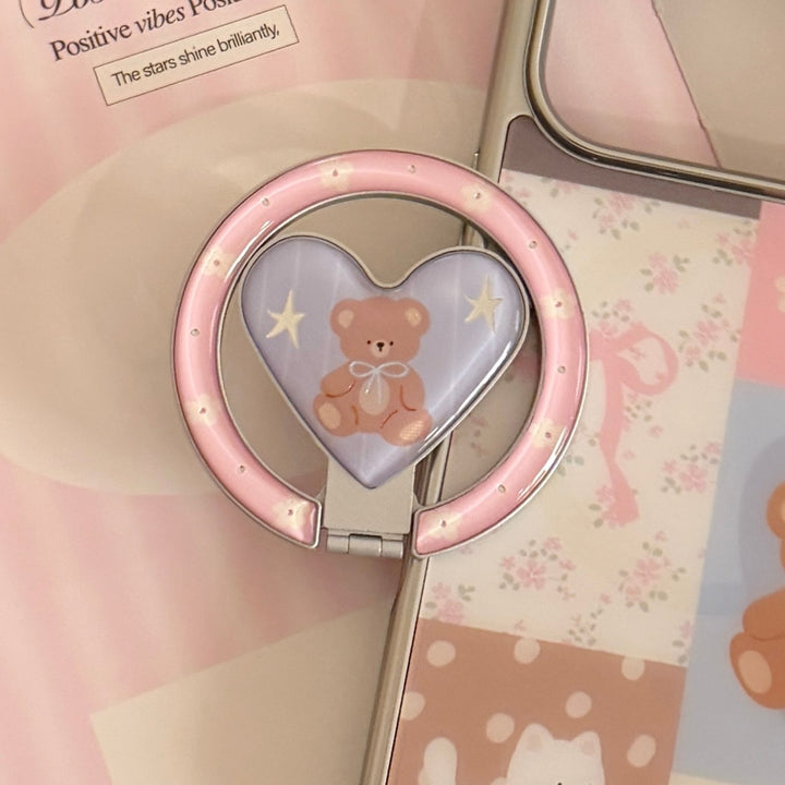 Hand mirror in heart-shaped design with bear motif Stornfield