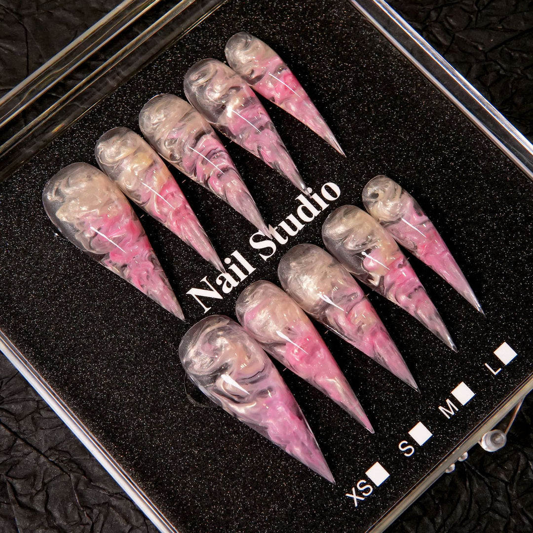 Artistic Stiletto Press-On Nail Set with Marble Finish