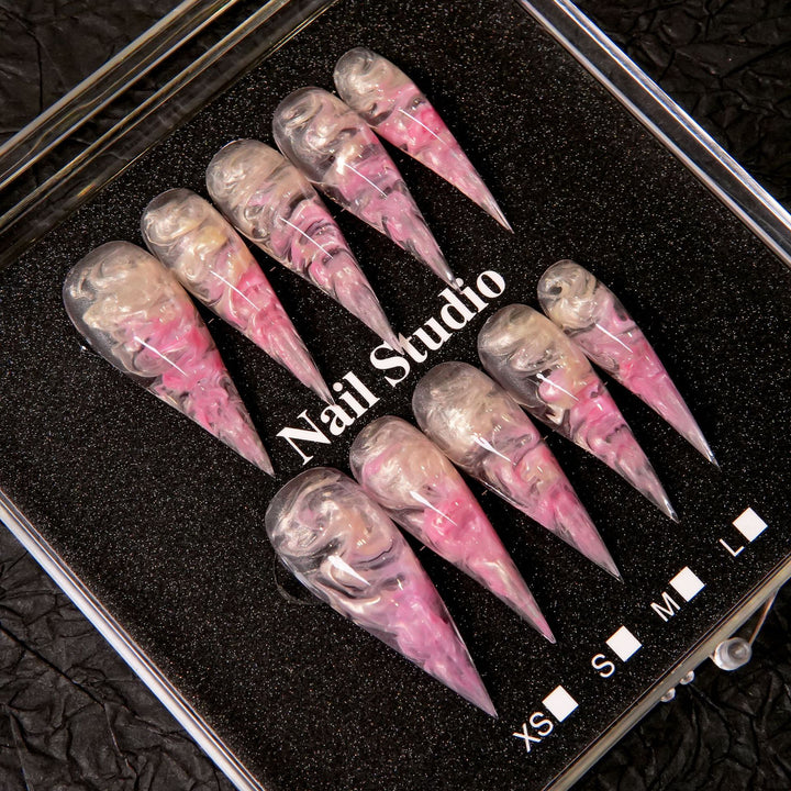 Artistic Stiletto Press-On Nail Set with Marble Finish