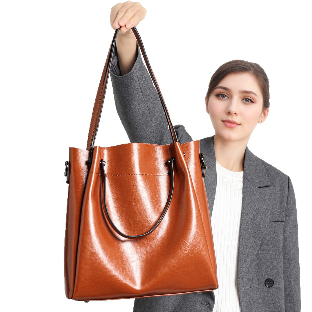 Structured Glossy Leather-Look Large Shoulder Tote with Dual Top Handles