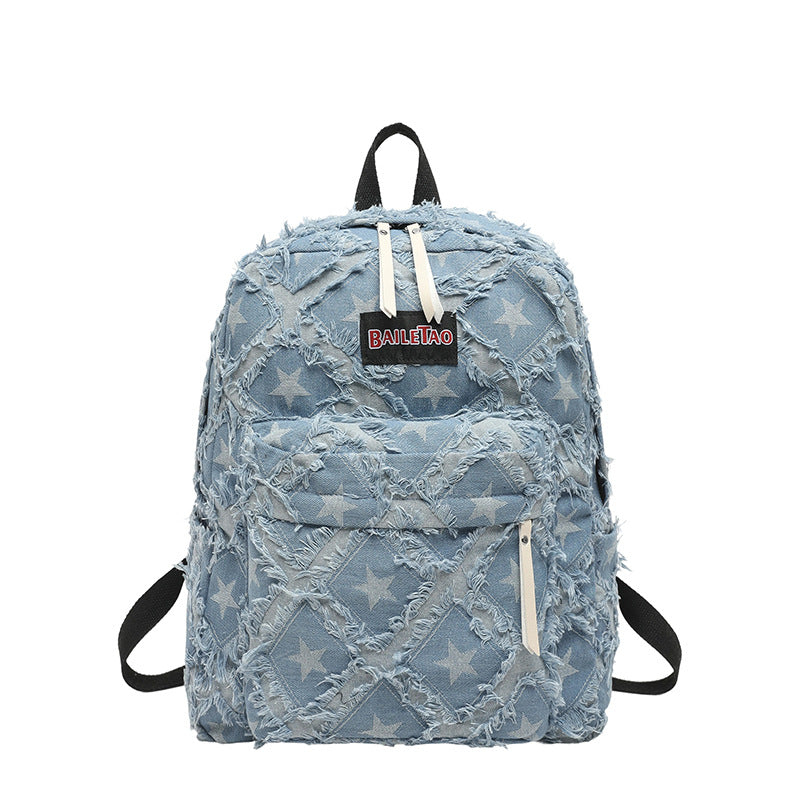 Distressed Star Pattern Denim Backpack Stornfield