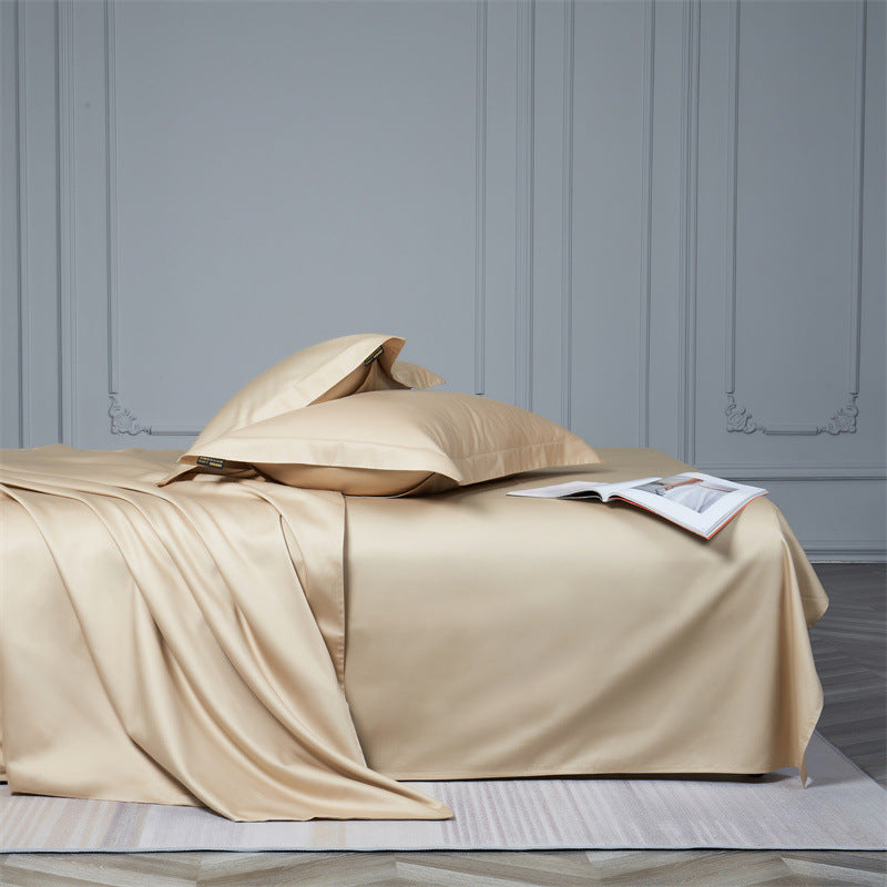Cooling satin bedding set with anti-wrinkle finish and concealed zipper