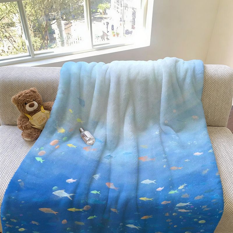 Soft Fish Patterned Fleece Blanket