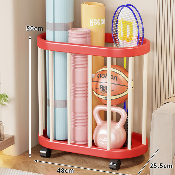 Vertical Rolling Sports Equipment Storage Caddy with Open-Bar Frame and Swivel Casters