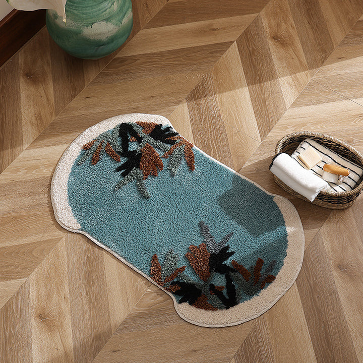 Tufted bath mat rug with botanical textured design Stornfield