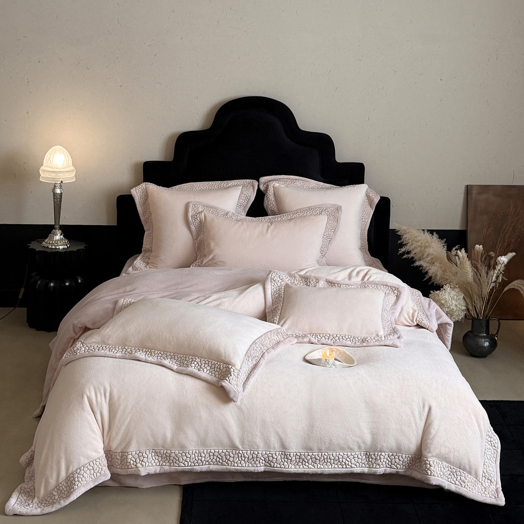 Luxury Velvet Embroidered Bedding Set with Duvet Cover and Decorative Shams