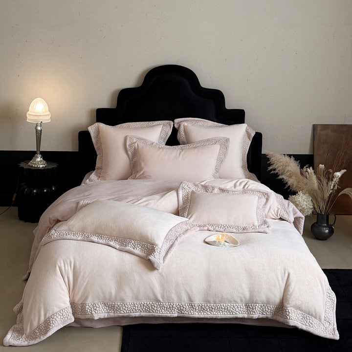 Luxury Velvet Embroidered Bedding Set with Duvet Cover and Decorative Shams