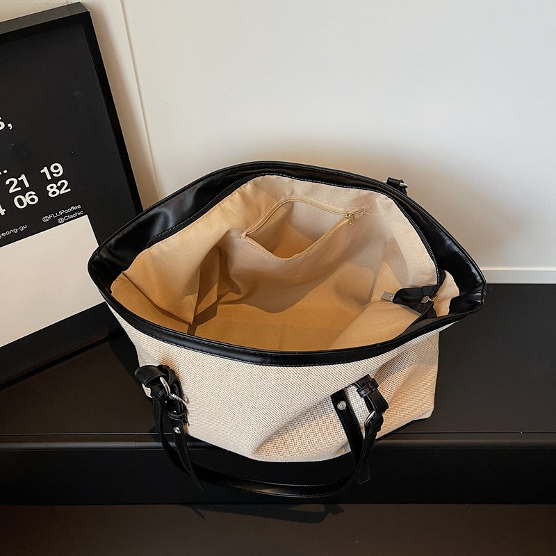Versatile Canvas Tote Bag with Leather Accents