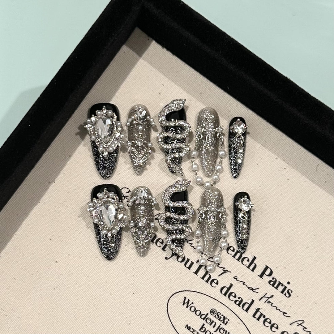 Decorative Press-On Nail Art Set with Crystal Embellishments